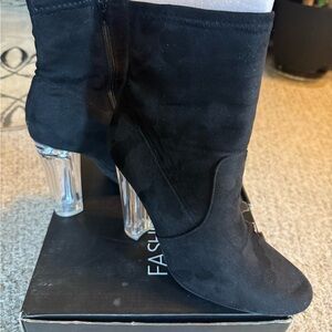 Black Suede Ankle Boots with Clear Heels